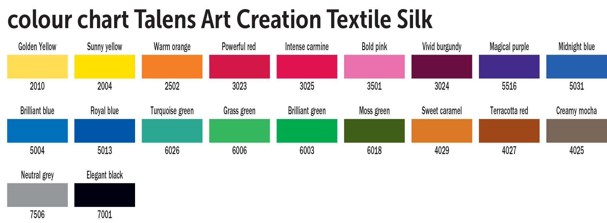 TAC Textile silk colour chart